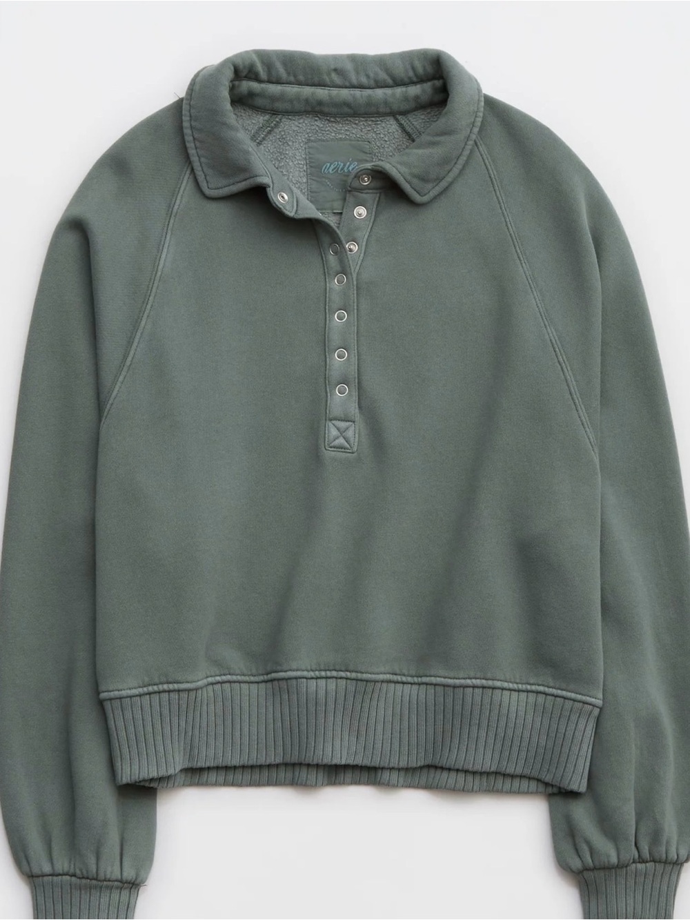 Aerie Quarter Snap Henley Sweatshirt Sz XL Green Comfy Loungewear Back to school - Picture 3 of 10